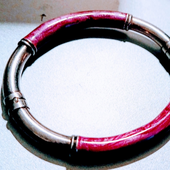 Vintage Milor Sterling Silver & Pink Fushia Enamel Bangle size 7 Bracelet - Picture 7 of 9